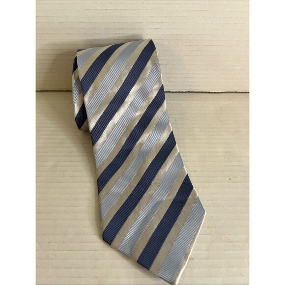 Alexander Julian Colours tie 100 % silk stripped pattern blue,gray and white tie - Picture 1 of 8